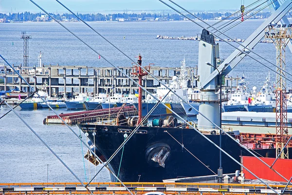 Ship and patrol boats in the port of Odessa