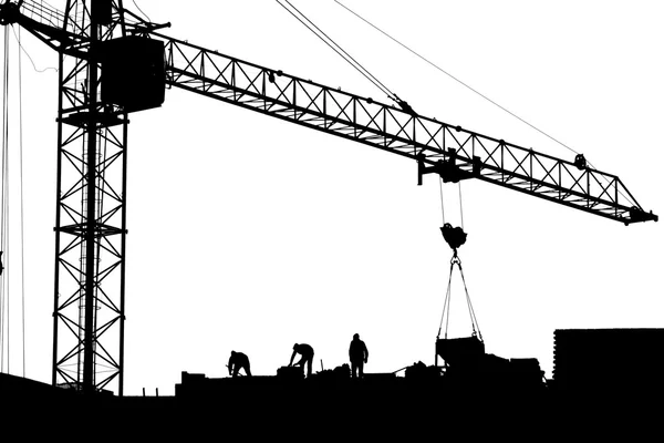 Silhouette of construction crane and worker on construction site