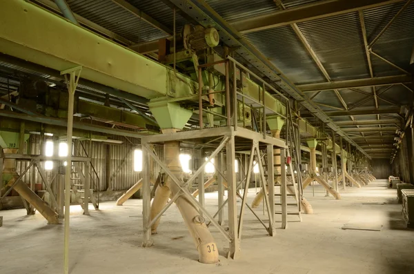 Corn silo (interior). Closeup of old factory.