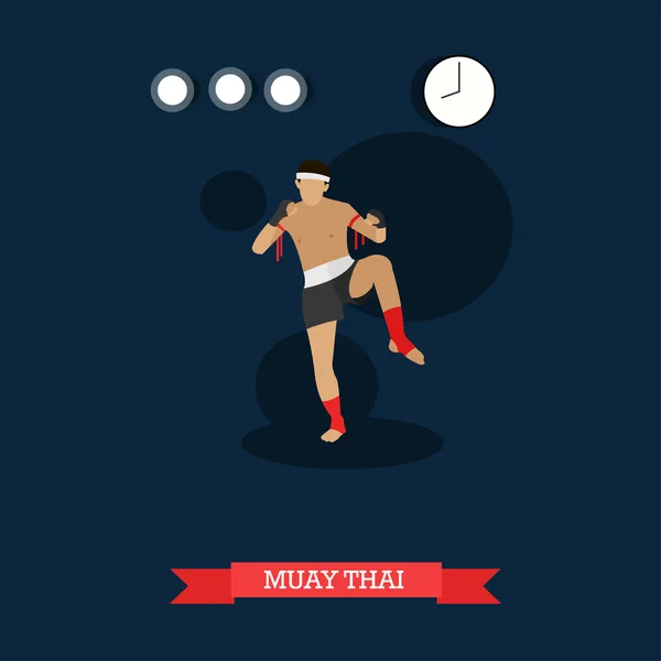 Muay Thai fighter kicking, flat design