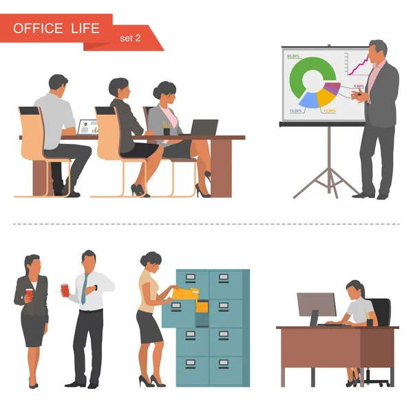 Flat design of business people and office workers. Vector illustration isolated on white background.