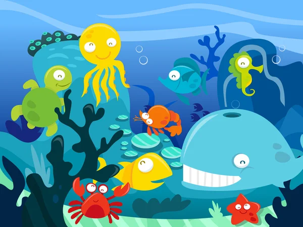 Happy Silly Cute Underwater Sea Animals Scene