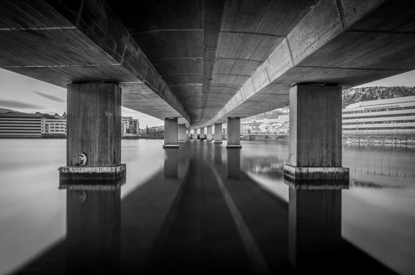 Concrete bridge pillars, view under the bridge