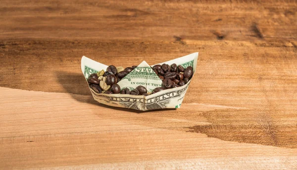 Boat banknote charge of coffee beans .
