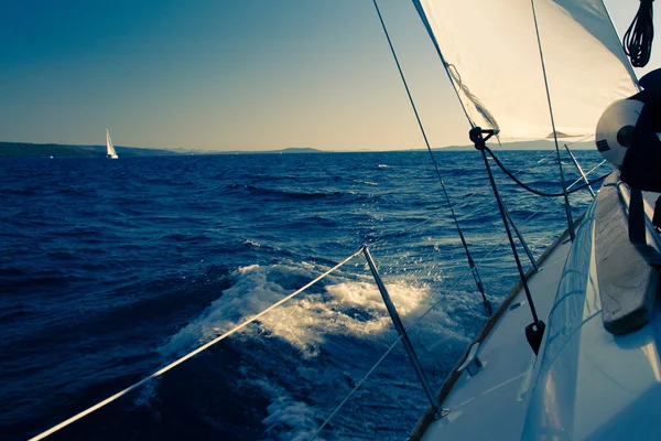 Sailing yacht on a cruise deck view