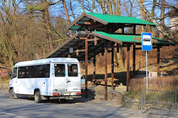 The bus-stop on Kaliningradsky Avenue in the city of Svetlogorsk