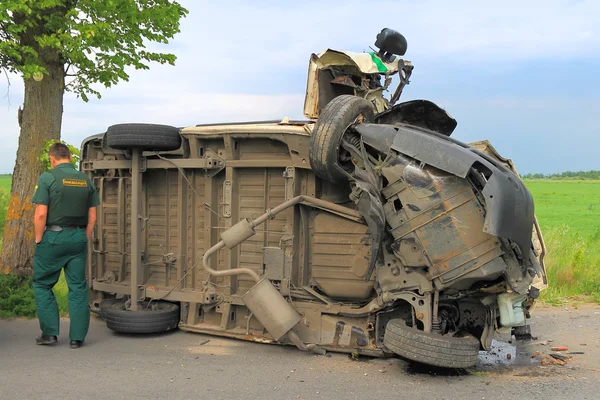 The collector car broken in a road accident and turned over