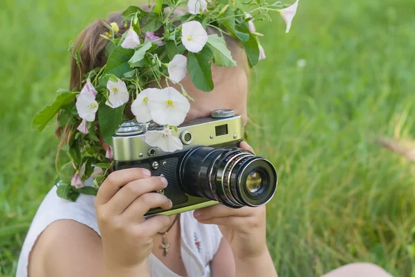Retro technology . Flowers in hair