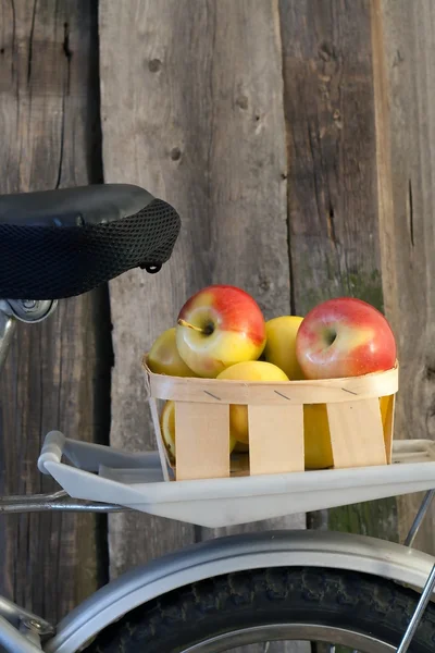 Bicycle basket with apples