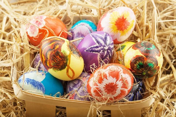 Sacred Sunday.  Easter . pysanka: Colorful  Easter Eggs in  basket