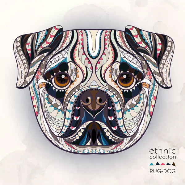 Ethnic patterned head of pug-dog
