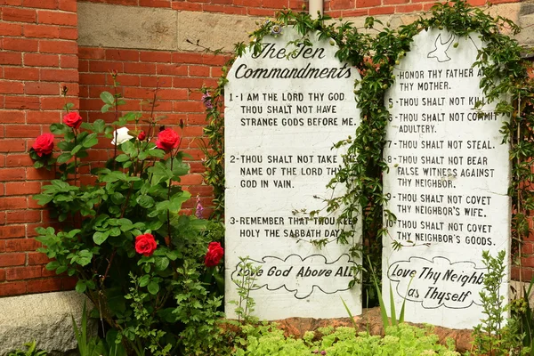Ten Commandments on stone tablets.