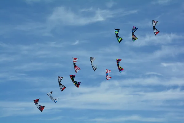 Kites flying in the sky.