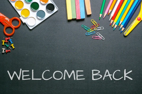 Welcome back white chalk text