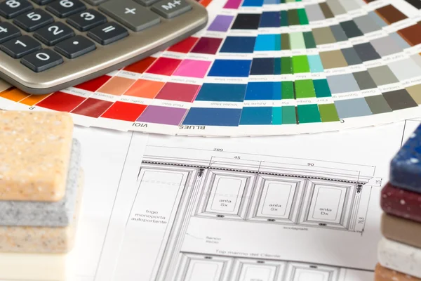 Interior design concept, kitchen sketch color guide