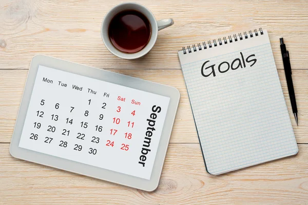 September calendar grid and goals