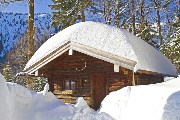 Mountain lodge in winter