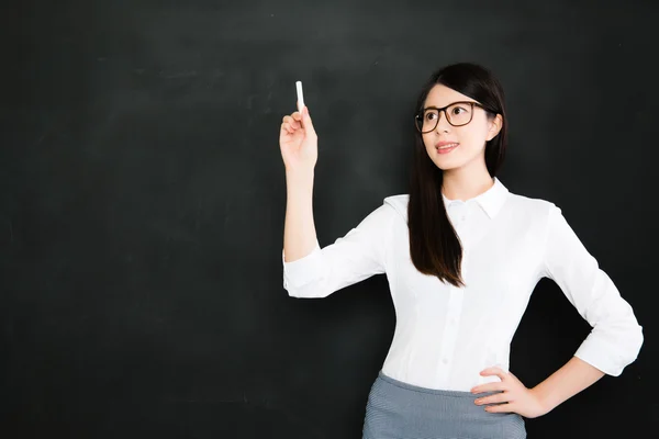 A good asian teacher teach on blackboard with chalk