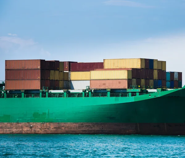 Containers loaded on a cargo ship