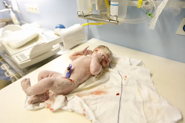 Vernix covered newborn in delivery room