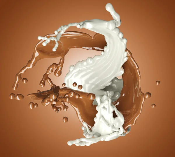 White and brown chocolate splash isolated on brown