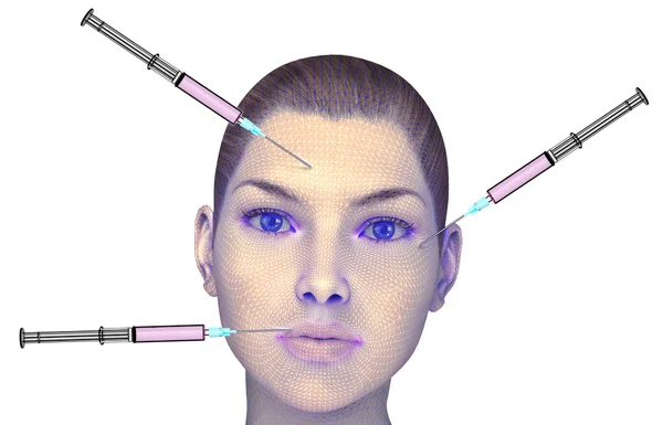 Perfect female face with injection needle isolated