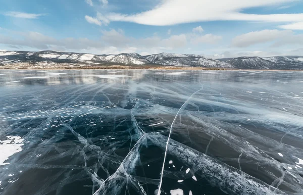 Ice lake with cracks.