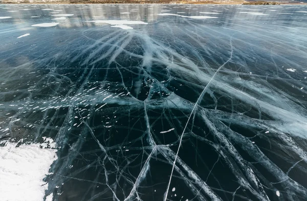 Ice lake with cracks.