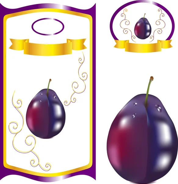 Label with plum, sweet plum for juice packing, a label for plum wine,