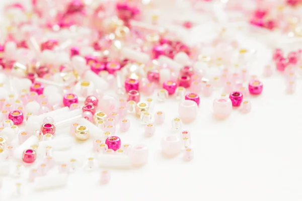 Pink white silver japanese seed beads and bugle beads