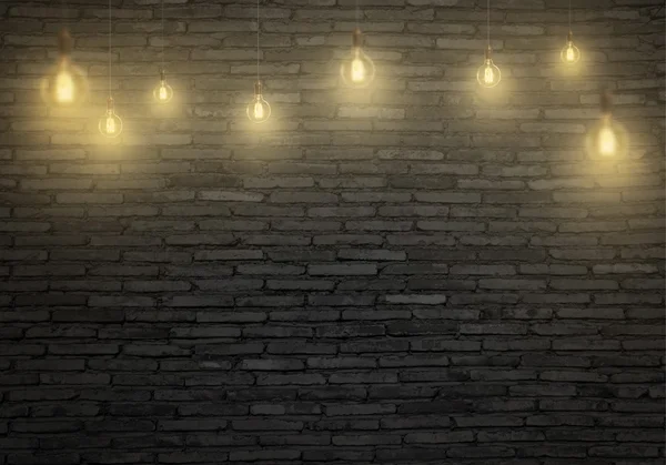 Hanging bulbs. Free space for text, wall in background.