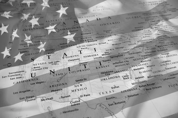 United States map, black and white effect.