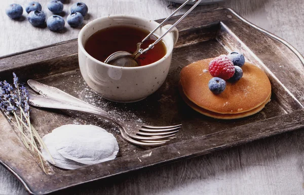 Pancakes with Berries and tea