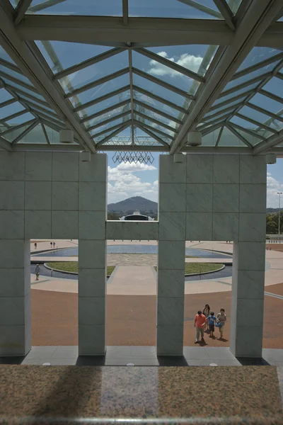 Looking out from entrance of Australian Parliament Building, Canberra.