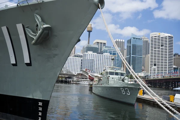 Australian Naval vessels berthed in Sydney Harbor.