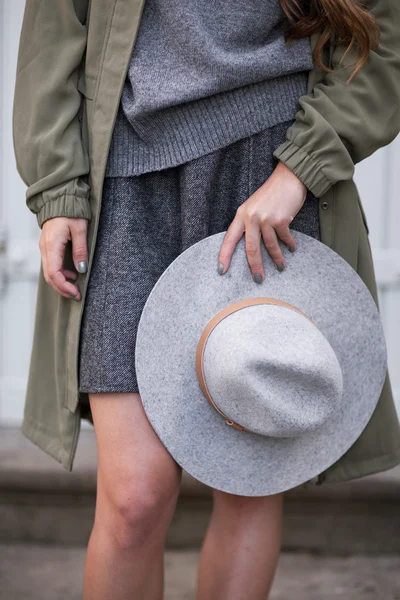 Details of modern stylish street outfit