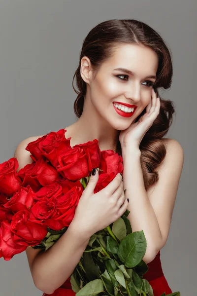 Model posing with roses