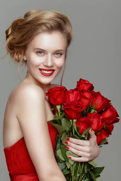 Model posing with flowers