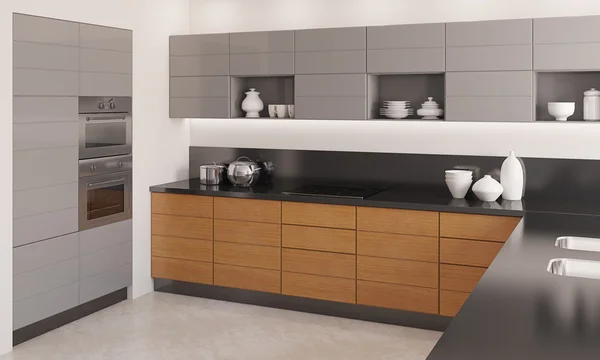 Bruin hout keuken moderne roestvrijstaal — stockfoto © lunamarina ...