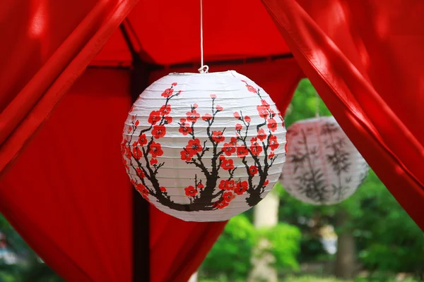 Chinese round lantern on the background of the tent