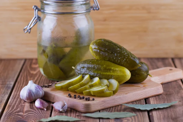 Pickles in can with garlic and pepper