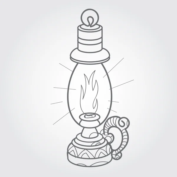 Kerosene lamp. Black and white sketch of a tattoo.
