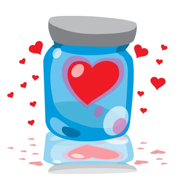 Drawing glass jars with clogged hearts for congratulations on Valentine\'s Day and for the design of wedding paraphernalia.