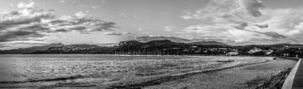 Resort Lake and Mountains in Italy Black and White Panorama