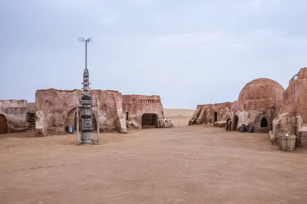 Exterior view of the original film set used in Star Wars as Mos Eisly space port