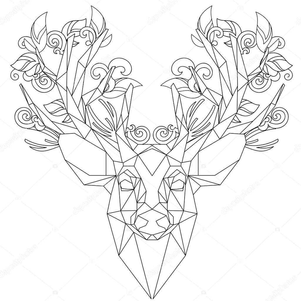 front view of animal head triangular icon deer — stock
