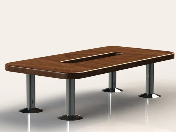 Large wooden office desk on iron nickel-plated legs