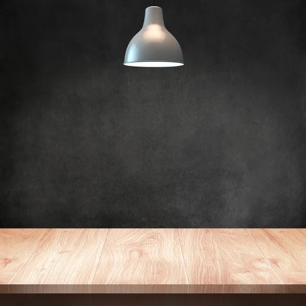 Wood table with Lamp and dark wall background