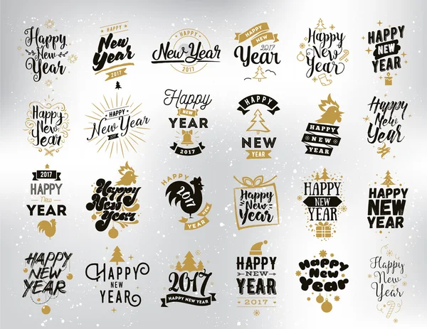 Happy New Year typographic emblems set.