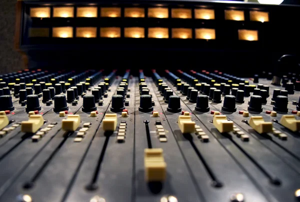 Audio record studio, professional console in recording studio, mixer panel